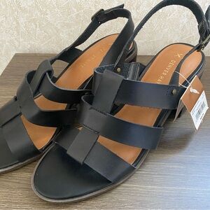 Denver Hayes Black Leather Multi-Strap Slingback Sandals